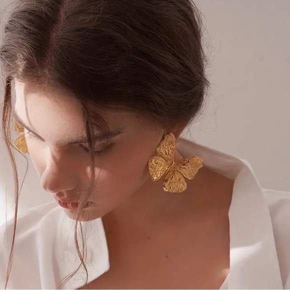 Gold Butterfly Statement Earrings - Picture 4 of 16